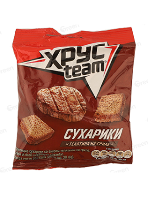 30г Сухарики хрустящие ХрусTeam со вкусом Телятина на гриле ,